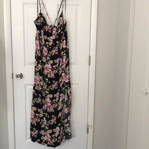 Floral floor length lace up back
